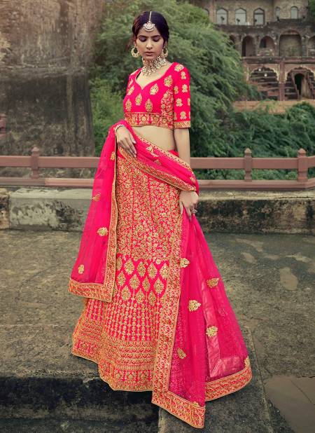 Pink Colour Exclusive Bridal Wedding Wear Satin Heavy Embroidery With Stone Work Lehenga Choli Collection 4502